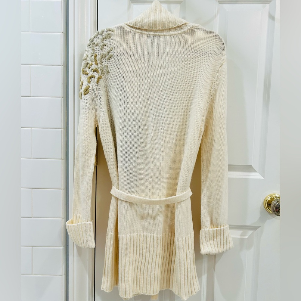 Vintage 90s Together Ivory Chunky Wool Bear Embroidered Cardigan Shawl Collar L - Picture 11 of 14